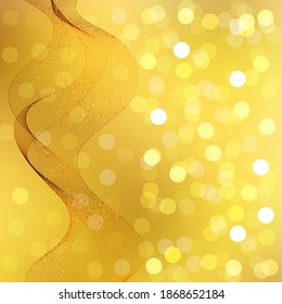 Abstract golden bokeh lights background. Golden wave. Festive background