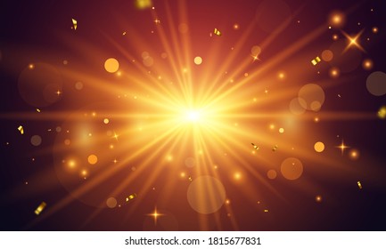 Abstract golden bright light. Golden shiny burst isolated on transparent background. confetti gold celebration