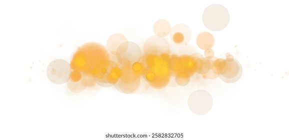 Abstract golden bubbles and sparkles float in a soft, glowing haze, forming a luminous, warm, and elegant visual composition.