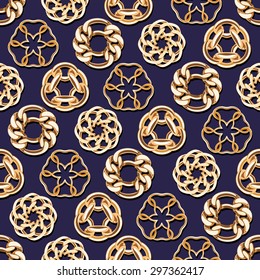 Abstract golden chains circles seamless background. Luxury jewelry pattern vector illustration.
