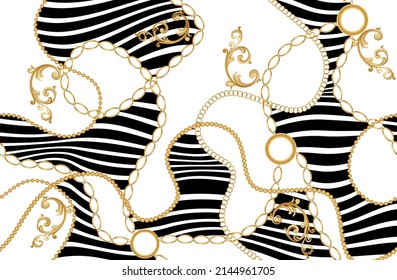 Abstrakte goldene Ketten mit Streifen Muster. Vektorgrafik.