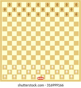 abstract golden chess board with checkers figures isolated on beige background. vector illustration