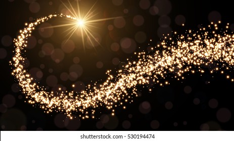 Abstract Golden Christmas Background With Swirl Of Lights. Vector Illustration.