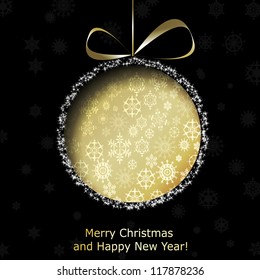 Abstract golden Christmas ball cutted from paper on black background. Vector eps10 illustration