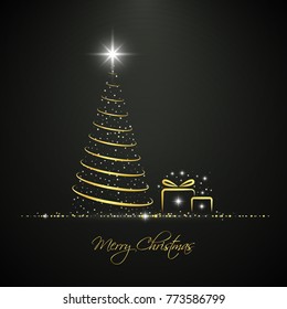 Abstract golden christmas tree. Merry Christmas greeting card design template
