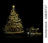 Abstract golden christmas tree on black background. Vector eps10 illustration