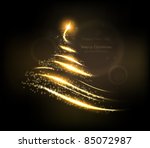 Abstract golden christmas tree on black background. Vector eps10 illustration