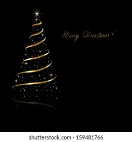 Abstract golden christmas tree on black background vector