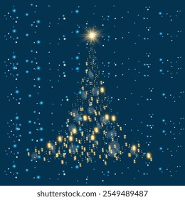 Abstract golden Christmas tree on black background. Vector eps10 illustration