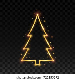 Abstract golden christmas tree on a transparent dark background. vector illustration