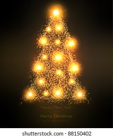 Abstract golden christmas tree on black background. Vector eps10 illustration