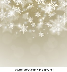 Abstract golden Christmas vector background with snowflakes. 