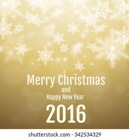 Abstract  golden Christmas vector greeting card with snowflakes.