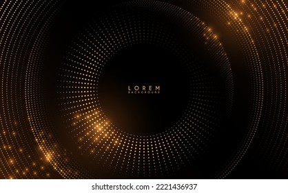 Abstract golden circle dots frame on black background