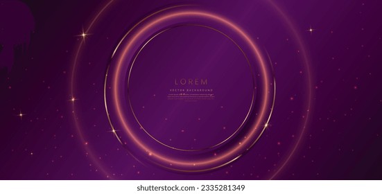 Abstract golden circle glowing with lighting effect on dark purple background and dot element. Template premium award design. Vector illustration