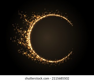 Abstract golden circle with light effect. Glowing frame. Luxury background.