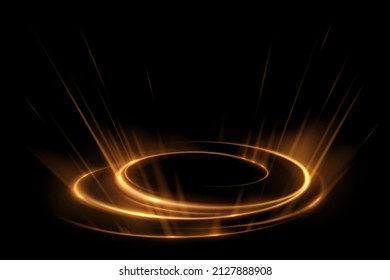 Abstract golden circle light effect on black background