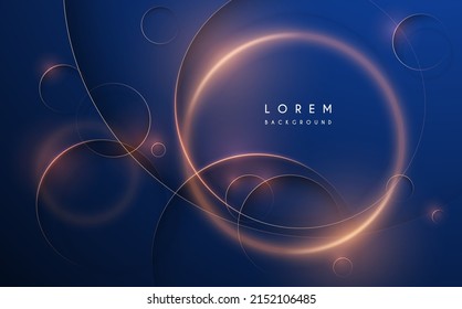 Abstract golden circle lines on blue background