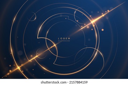 Abstract golden circle lines on blue background