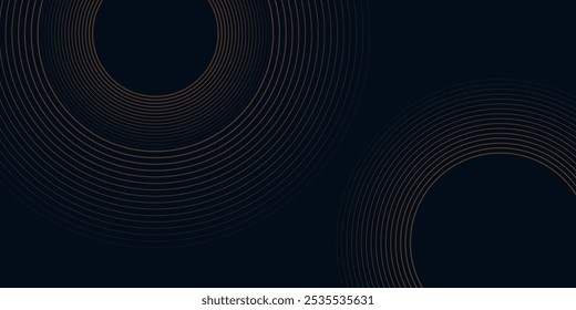 Abstractas líneas de círculo dorado sobre fondo oscuro, Vector ilustrasi.