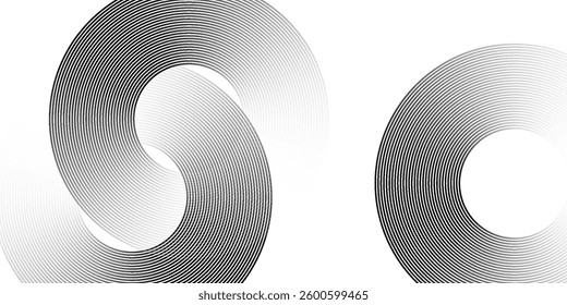 Abstract golden circle lines on dark background. Geometric line art design. Vector illustration, eps10. modern.
