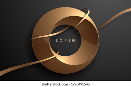 Abstract golden circle shape with ribbon