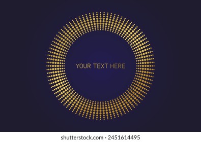 Abstract golden circle with small circles and text inside.