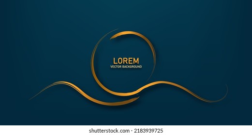  abstract golden circle and wave lines   vector 