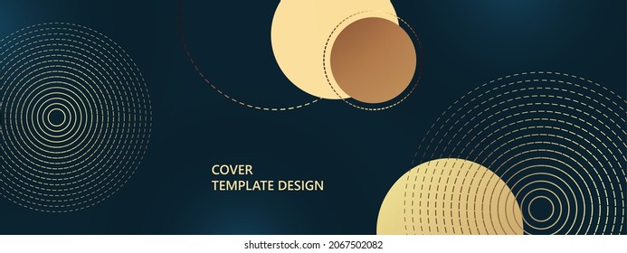 Abstract golden circles lines overlapping on a blue background. You can use for advertisement, poster, template, business presentation. Vector illustration