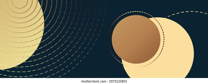 Resumen de líneas de círculos dorados que se superponen sobre un fondo azul. Puede usar para publicidad, afiche, plantilla, presentación comercial. Ilustración del vector