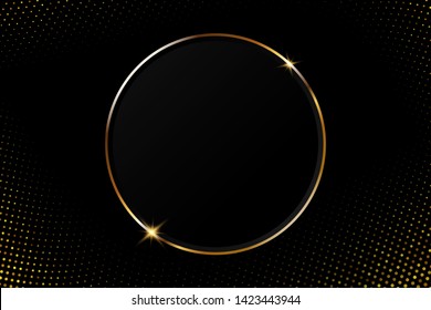 Abstract Golden circular frame with sparkling light on a modern black background