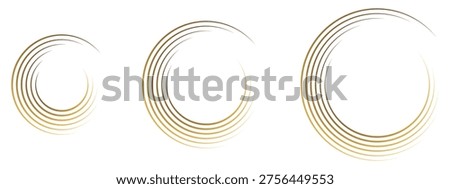 Abstract golden circular line frame set for modern graphic layouts. Elegant spiral ring elements with minimal luxury style. Clean vector shapes ideal for branding, logo decoration, and premium design 