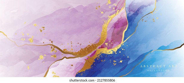 Abstract golden in colorful tone background. Luxury wallpaper with purple, pink and blue watercolor. Premium design with gold shades and drops for banner, covers, wall art, home decor and invitation.