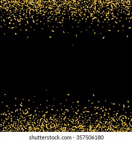 Abstract golden confetti background. Isolated on the black. Vector holiday illustration.