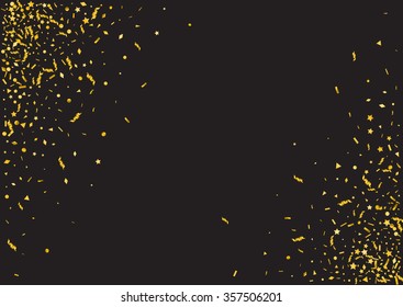 Abstract golden confetti background. Isolated on the black. Vector holiday illustration.