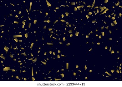 Abstract golden confetti. Glowing background. Random sequins shine on a black background. Dark sky with shining sparkles. Flying confetti. Suitable for your design, cards, invitations, gifts.