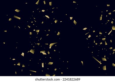 Abstract golden confetti. Glowing background. Random sequins shine on a black background. Dark sky with shining sparkles. Flying confetti. Suitable for your design, cards, invitations, gifts.