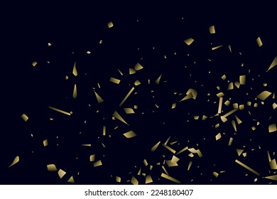 Abstract golden confetti. Glowing background. Random sequins shine on a black background. Dark sky with shining sparkles. Flying confetti. Suitable for your design, cards, invitations, gifts.