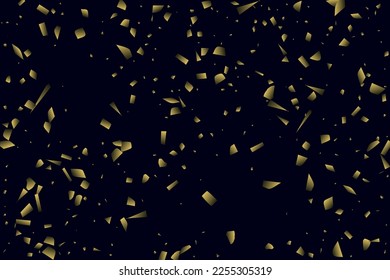 Abstract golden confetti. Glowing background. Random sequins shine on a black background. Dark sky with shining sparkles. Flying confetti. Suitable for your design, cards, invitations, gifts.
