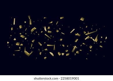 Abstract golden confetti. Glowing background. Random sequins shine on a black background. Dark sky with shining sparkles. Flying confetti. Suitable for your design, cards, invitations, gifts.