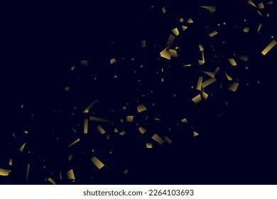 Abstract golden confetti. Glowing background. Random sequins shine on a black background. Dark sky with shining sparkles. Flying confetti. Suitable for your design, cards, invitations, gifts.