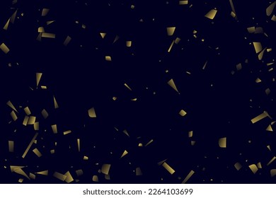 Abstract golden confetti. Glowing background. Random sequins shine on a black background. Dark sky with shining sparkles. Flying confetti. Suitable for your design, cards, invitations, gifts.