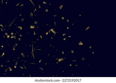 Abstract golden confetti. Glowing background. Random sequins shine on a black background. Dark sky with shining sparkles. Flying confetti. Suitable for your design, cards, invitations, gifts.