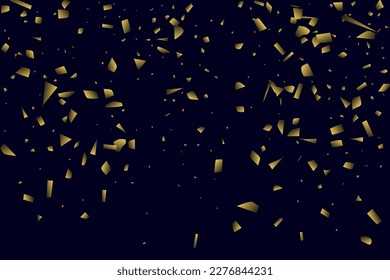 Abstract golden confetti. Glowing background. Random sequins shine on a black background. Dark sky with shining sparkles. Flying confetti. Suitable for your design, cards, invitations, gifts.