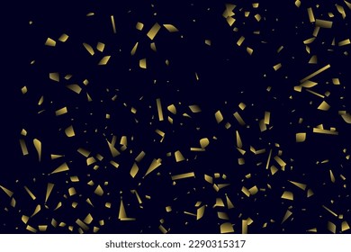 Abstract golden confetti. Glowing background. Random sequins shine on a black background. Dark sky with shining sparkles. Flying confetti. Suitable for your design, cards, invitations, gifts.