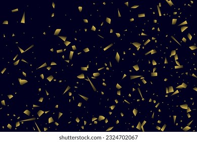 Abstract golden confetti. Glowing background. Random sequins shine on a black background. Dark sky with shining sparkles. Flying confetti. Suitable for your design, cards, invitations, gifts.