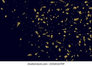 Abstract golden confetti. Glowing background. Random sequins shine on a black background. Dark sky with shining sparkles. Flying confetti. Suitable for your design, cards, invitations, gifts.