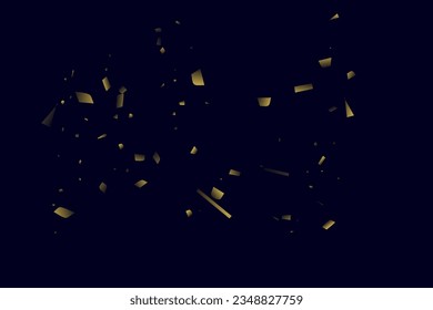 Abstrakter Goldkonfetti. Glühender Hintergrund. Zufallsfolgen glänzen auf schwarzem Hintergrund. Dunkler Himmel mit leuchtenden Funkeln. Fliegender Konfetti. Geeignet für Ihr Design, Karten, Einladungen, Geschenke.