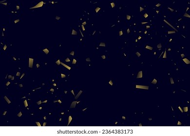 Abstract golden confetti. Glowing background. Random sequins shine on a black background. Dark sky with shining sparkles. Flying confetti. Suitable for your design, cards, invitations, gifts.