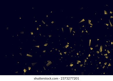 Resumen de confeti dorado. Fondo brillante. Las secuencias aleatorias brillan sobre un fondo negro. El cielo oscuro con brillantes destellos. Confeti volador. Adecuado para tu diseño, tarjetas, invitaciones, regalos.